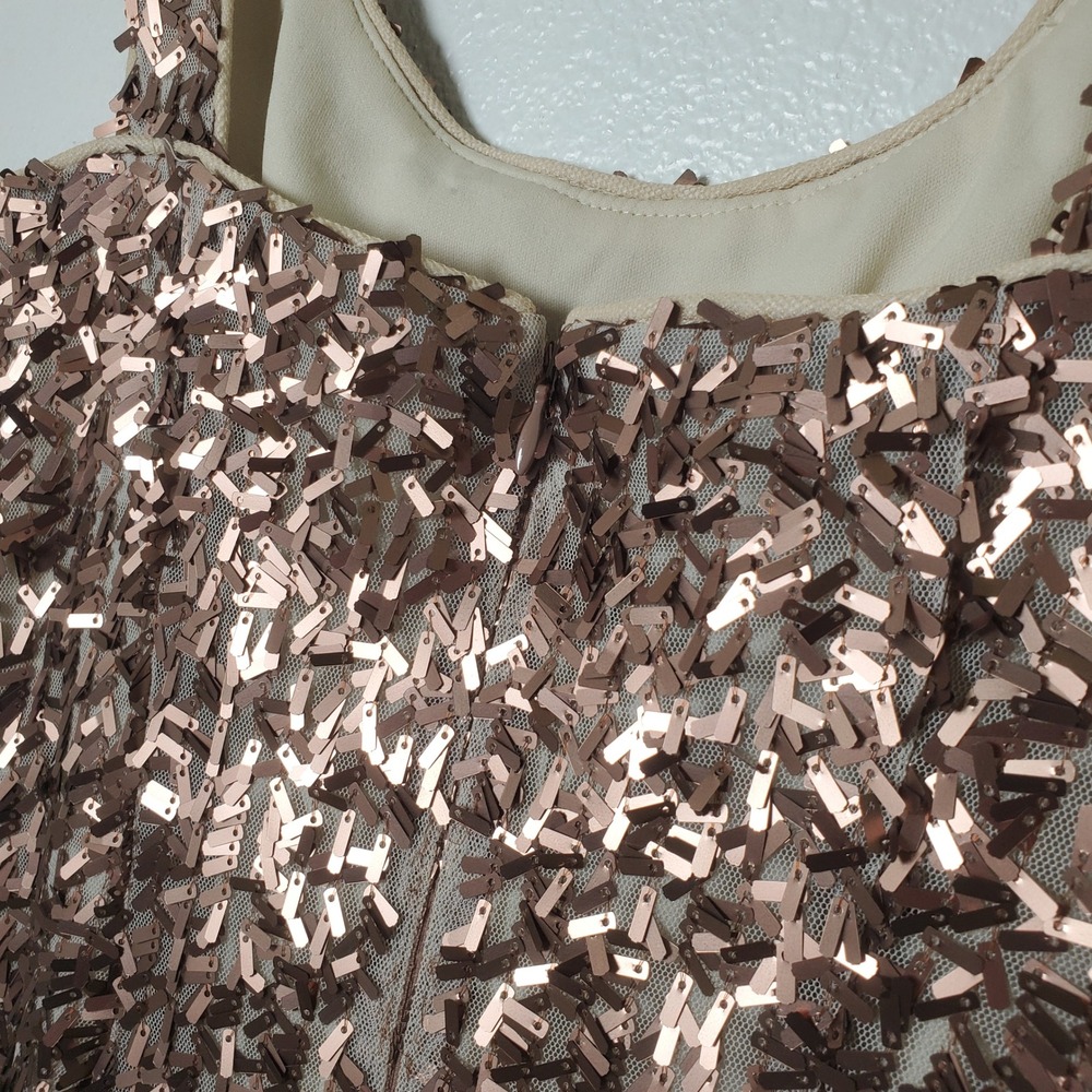 Suzi Chin for Maggy Boutique‎ Rose Gold Sequin Cocktail Dress Size 6 Scoop Neck - Picture 6 of 10